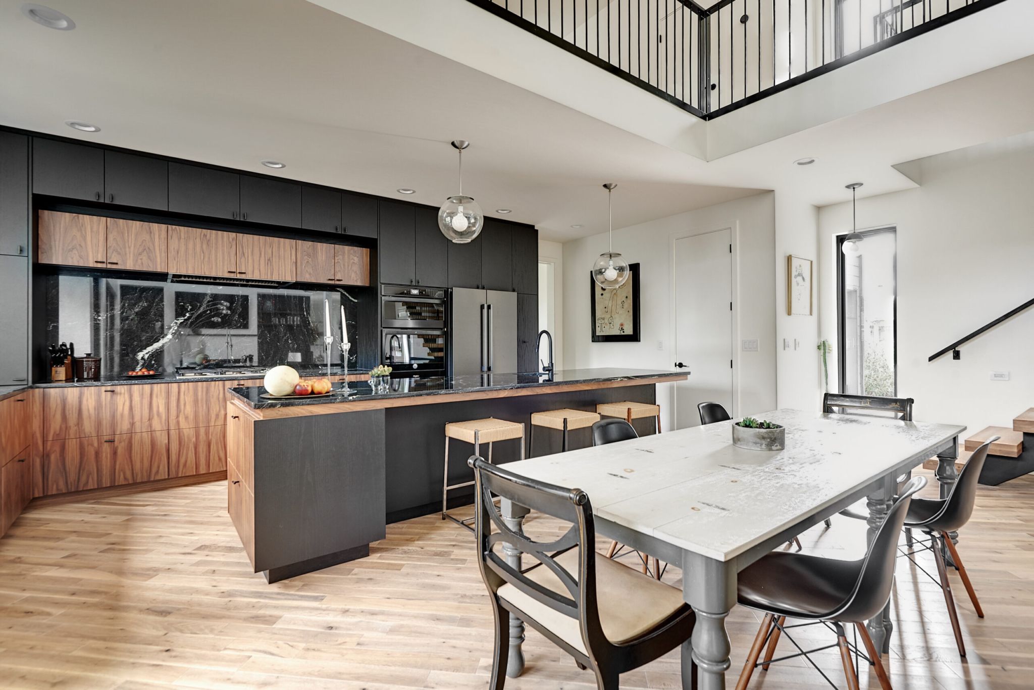 Modern Luxe Kitchen cabinets from natural walnut and oak painted in black