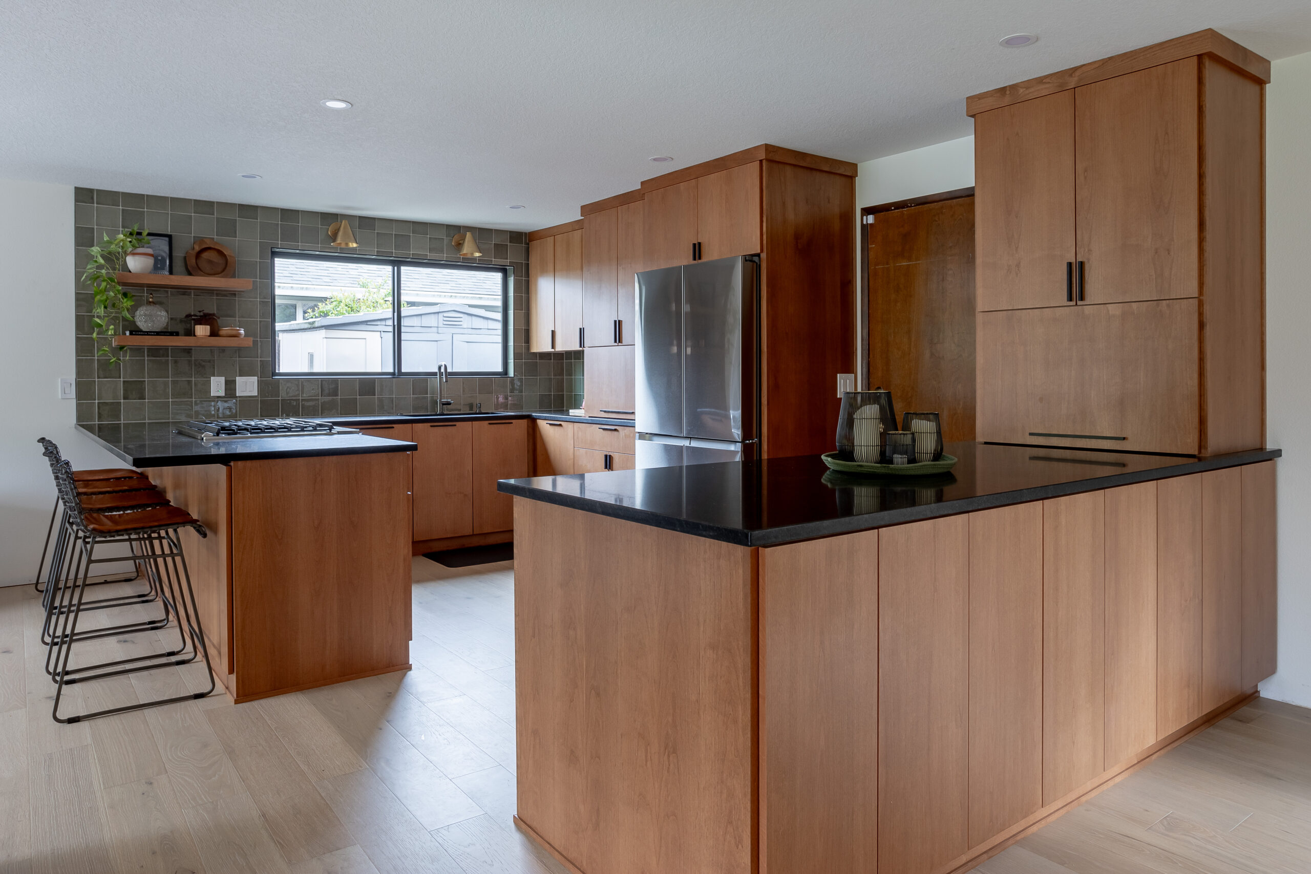 Mid century alder cabinets with stain